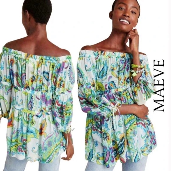 Anthropologie Maeve Frankie Off Shoulder Blouse Multicolor Floral Size XS - Picture 2 of 9